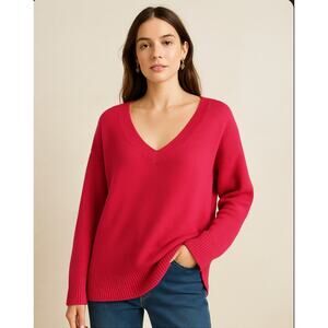 Anthropologie 100% Cashmere Hot Pink Oversized V-Neck Sweater Women’s M